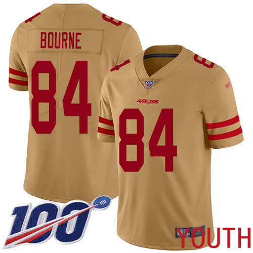 San Francisco 49ers Limited Gold Youth Kendrick Bourne NFL Jersey #84 100th Season Vapor Untouchable Inverted->youth nfl jersey->Youth Jersey